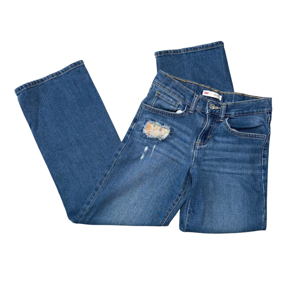 Levi's Kids Wide Leg Jeans Distressed‎ Floral Patch Blue Denim Size 12
